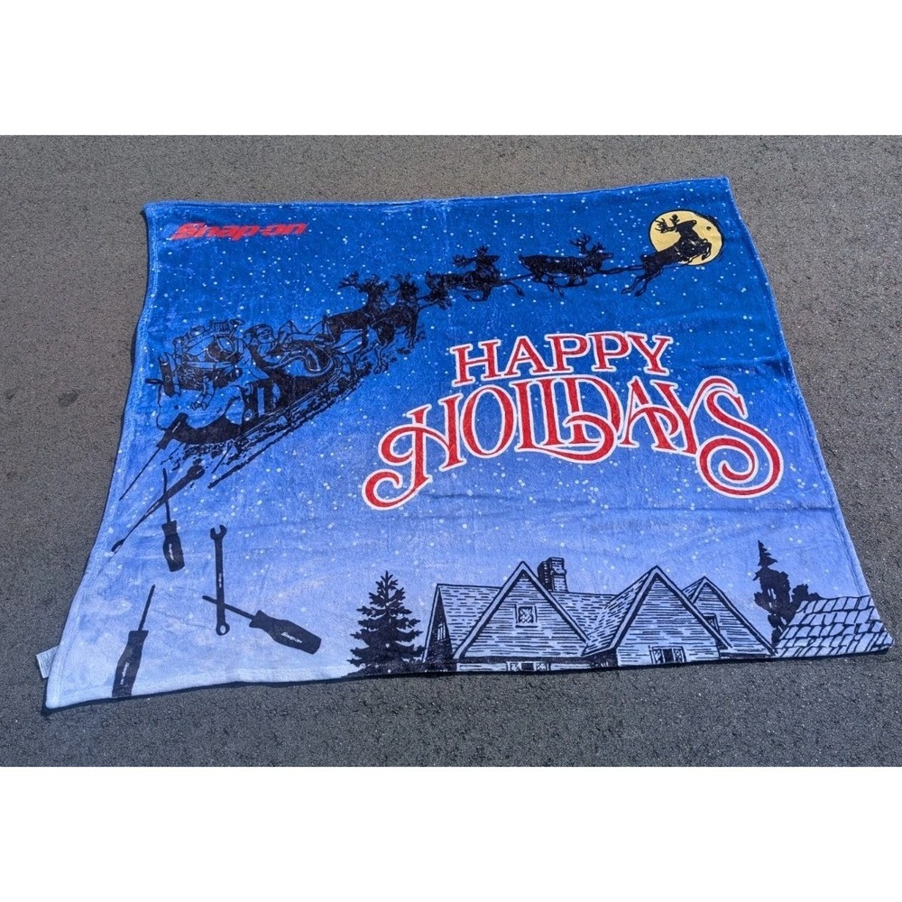Snap On Tools Throw Blanket Happy Holidays Christmas Santa 56"X 49"